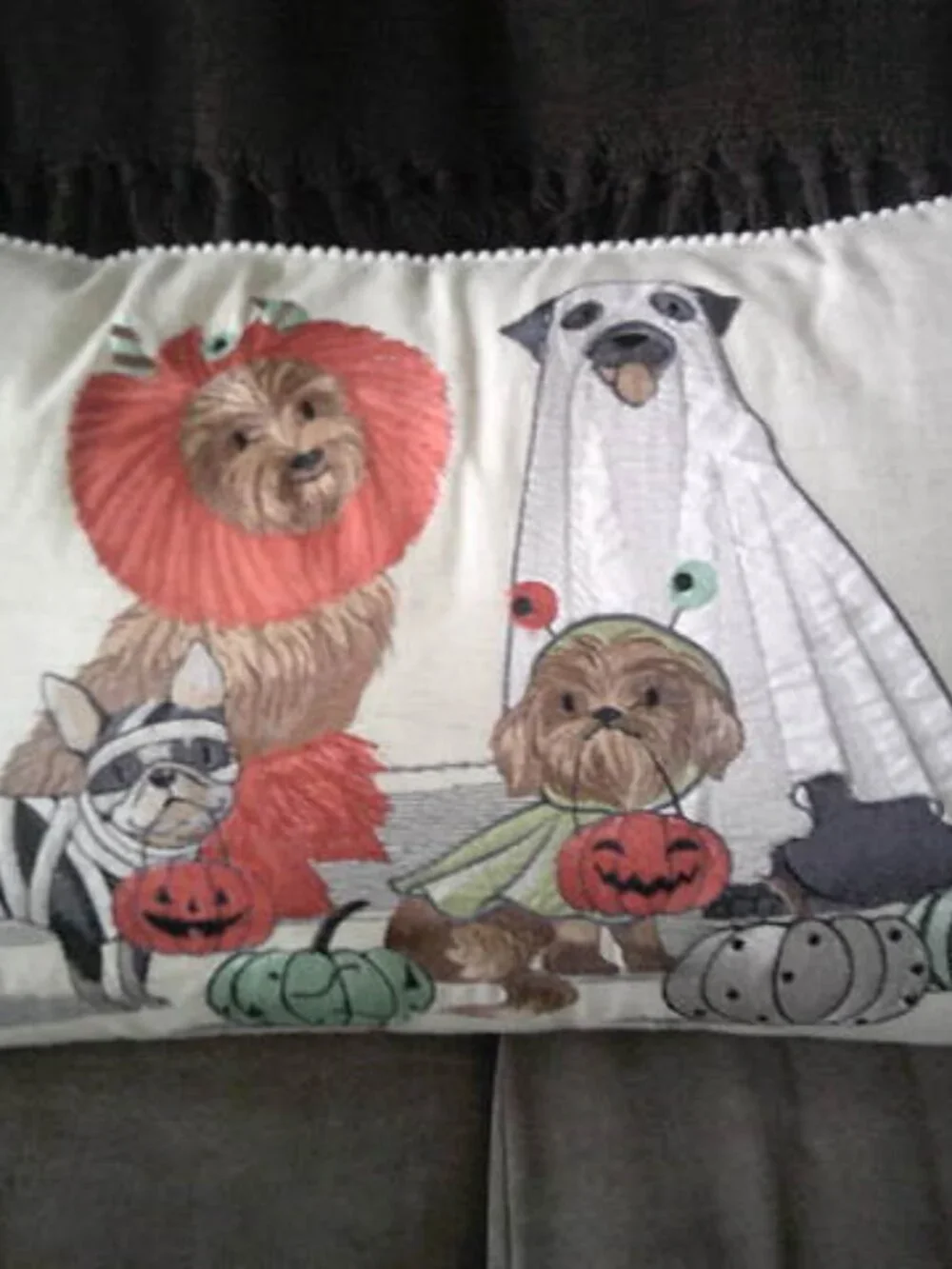 PIER 1 ONE FALL HALLOWEEN PLUSH EMBROIDERED LUMBAR PILLOW DOG PARADE 22